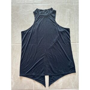 prAna Womens Medium Black Split Hem High Neck Workout Tank‎ Sporty Outdoors Gym